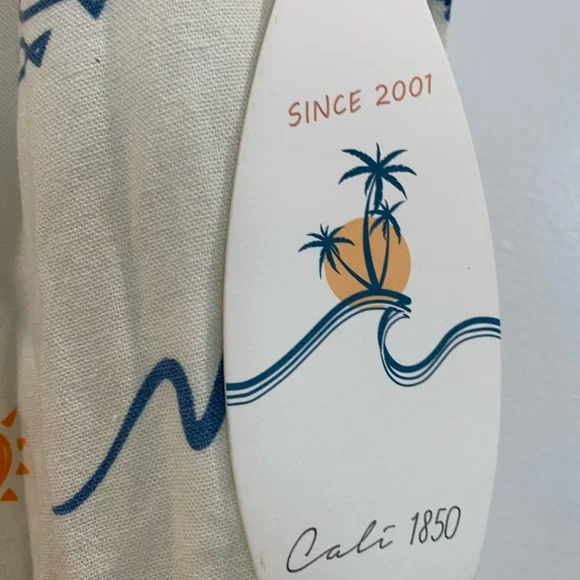 Printed Linen Pull On Pants - White - Picture 5 of 7